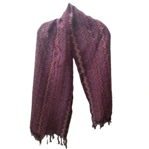 Missoni Scarf Long Fringe Multicolor Zig Zag Knit Wool Mohair Blend Purple - Picture 1 of 5